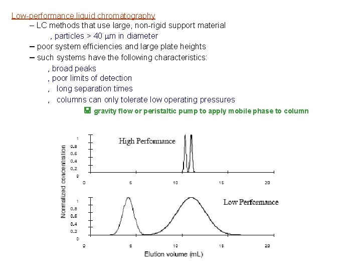 Low-performance liquid chromatography – LC methods that use large, non-rigid support material ‚ particles