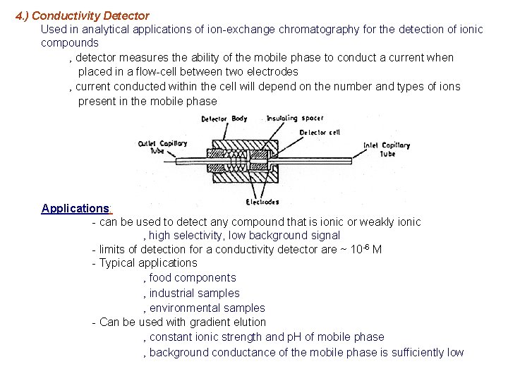 4. ) Conductivity Detector Used in analytical applications of ion-exchange chromatography for the detection