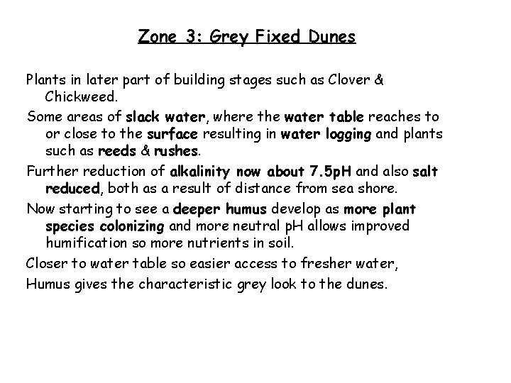 Zone 3: Grey Fixed Dunes Plants in later part of building stages such as