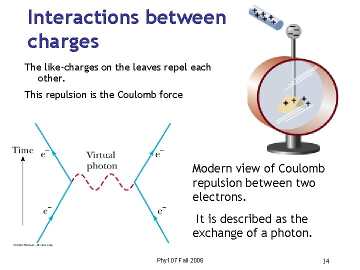 Interactions between charges The like-charges on the leaves repel each other. This repulsion is