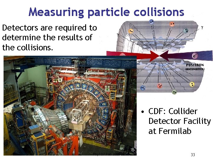 Measuring particle collisions Detectors are required to determine the results of the collisions. •