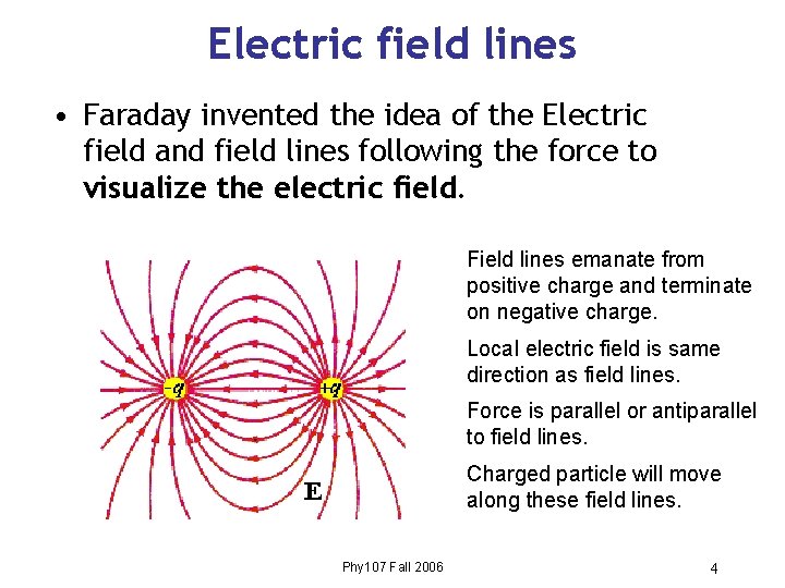 Electric field lines • Faraday invented the idea of the Electric field and field