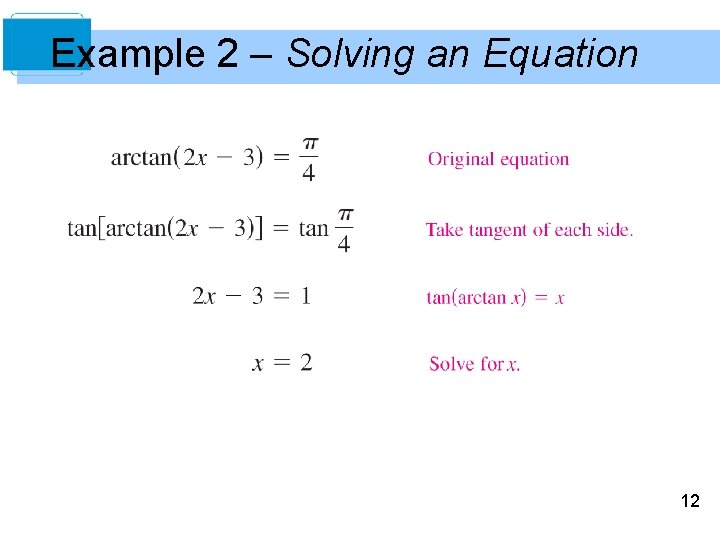Example 2 – Solving an Equation 12 