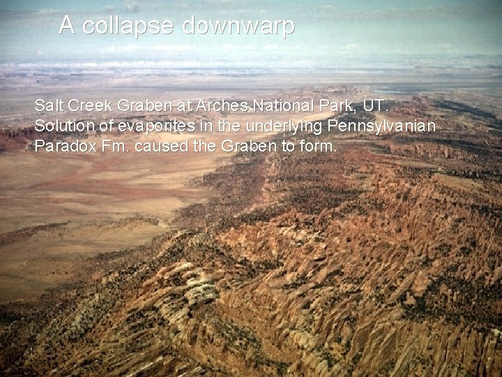 A collapse downwarp Salt Creek Graben at Arches National Park, UT. Solution of evaporites