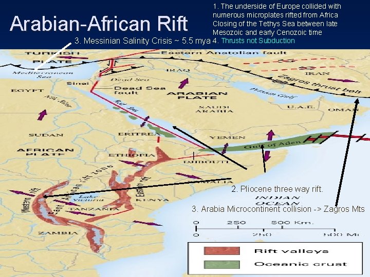 1. The underside of Europe collided with numerous microplates rifted from Africa Closing of