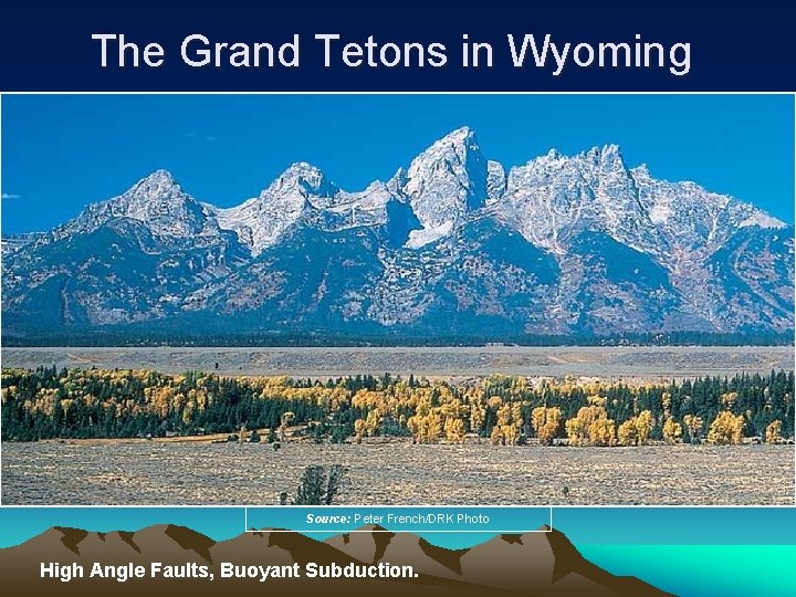 The Grand Tetons in Wyoming Source: Peter French/DRK Photo High Angle Faults, Buoyant Subduction.