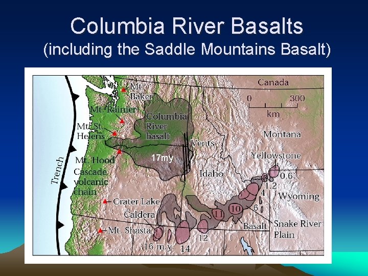 Columbia River Basalts (including the Saddle Mountains Basalt) 17 my 