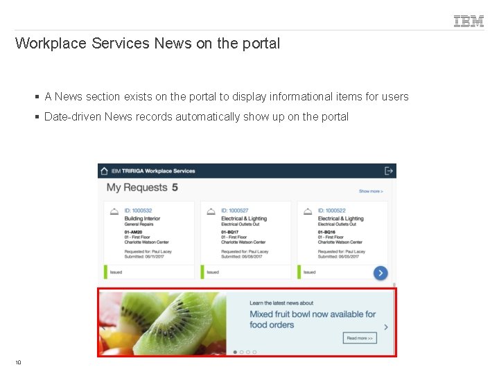 Workplace Services News on the portal § A News section exists on the portal