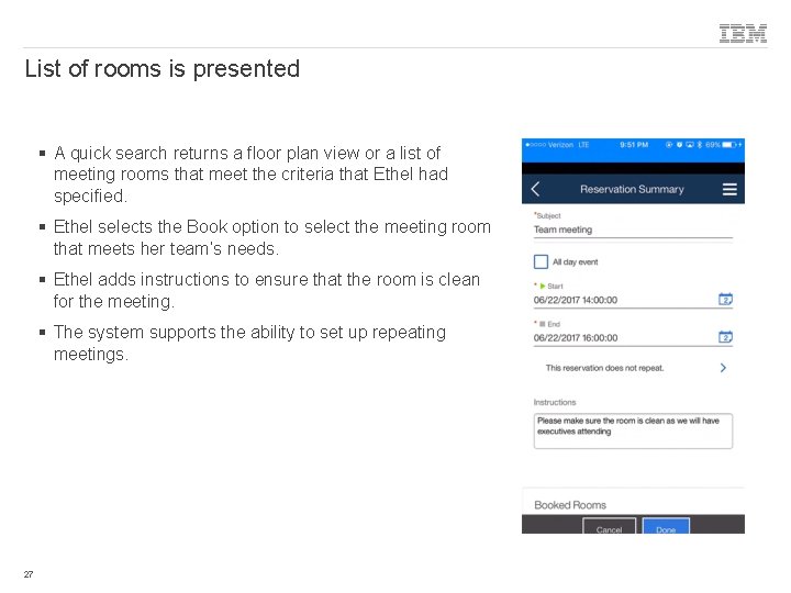 List of rooms is presented § A quick search returns a floor plan view