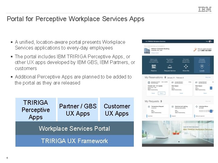 Portal for Perceptive Workplace Services Apps § A unified, location-aware portal presents Workplace Services