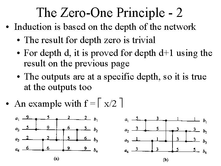 The Zero-One Principle - 2 • Induction is based on the depth of the
