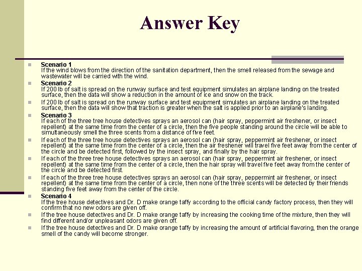 Answer Key n n n n n Scenario 1 If the wind blows from