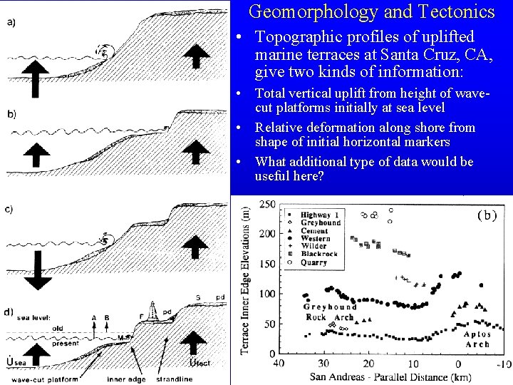 Geomorphology and Tectonics • Topographic profiles of uplifted marine terraces at Santa Cruz, CA,