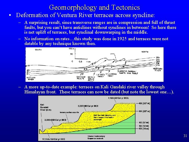 Geomorphology and Tectonics • Deformation of Ventura River terraces across syncline: – A surprising