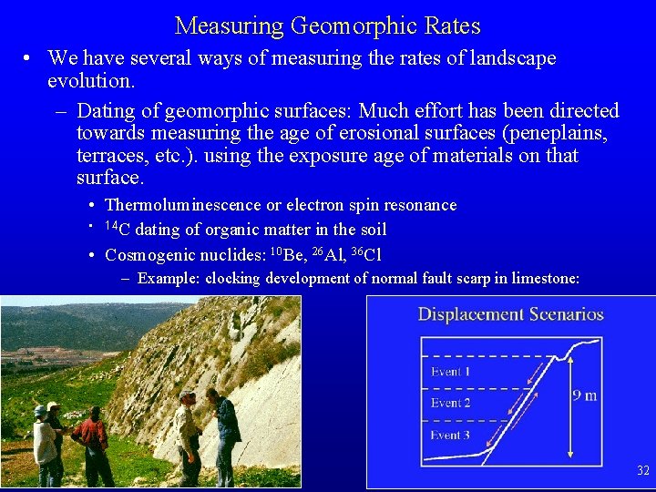 Measuring Geomorphic Rates • We have several ways of measuring the rates of landscape