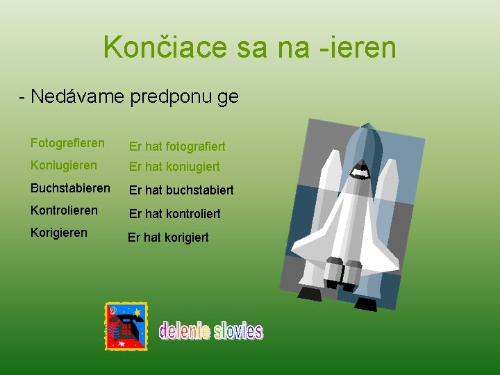 Končiace sa na -ieren - Nedávame predponu ge Fotogrefieren Er hat fotografiert Koniugieren Er Končiace sa na -ieren - Nedávame predponu ge Fotogrefieren Er hat fotografiert Koniugieren Er