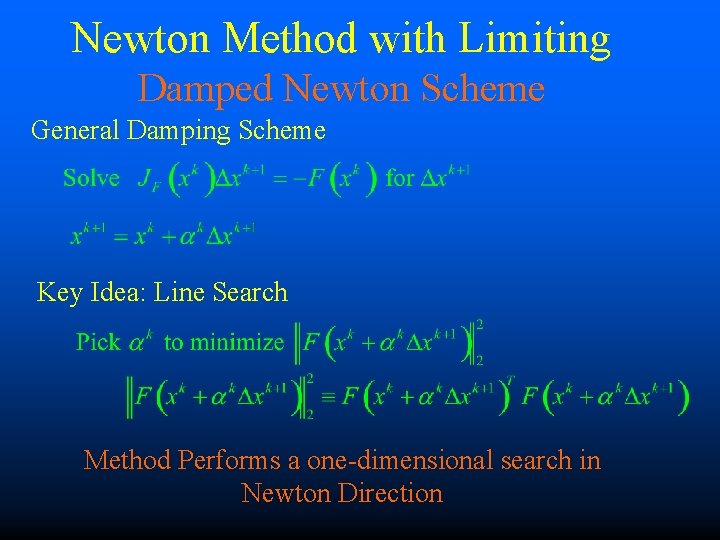 Newton Method with Limiting Damped Newton Scheme General Damping Scheme Key Idea: Line Search