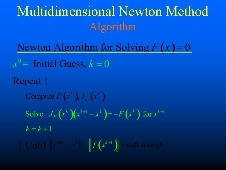 Multidimensional Newton Method Algorithm 