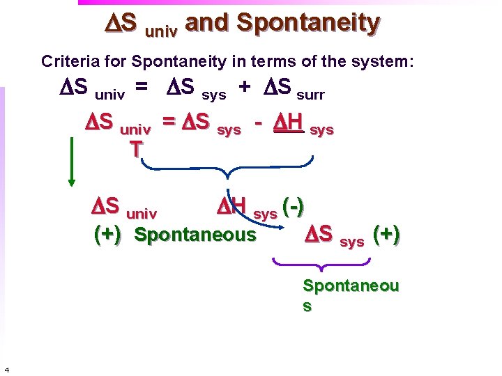 DS univ and Spontaneity Criteria for Spontaneity in terms of the system: DS univ