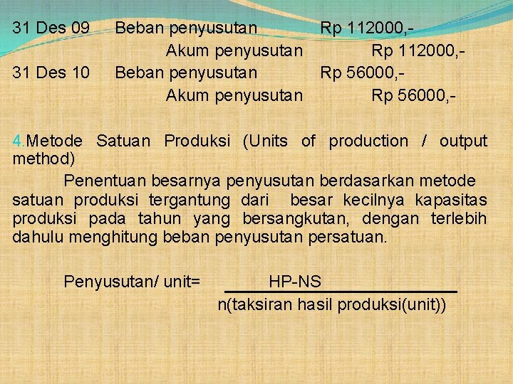 31 Des 09 31 Des 10 Beban penyusutan Rp 112000, - Akum penyusutan Rp