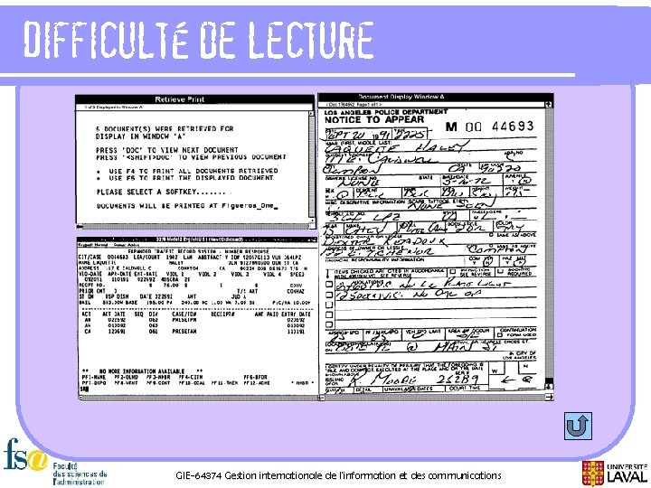 Difficulté de lecture GIE-64374 Gestion internationale de l'information et des communications 