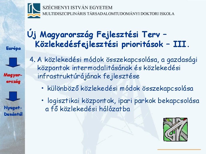 Európa Magyarország Nyugat. Dunántúl Új Magyarország Fejlesztési Terv – Közlekedésfejlesztési prioritások – III. 4.