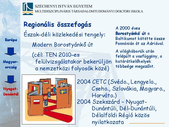 Regionális összefogás Európa Magyarország Nyugat. Dunántúl Észak-déli közlekedési tengely: Modern Borostyánkő út (cél: TEN