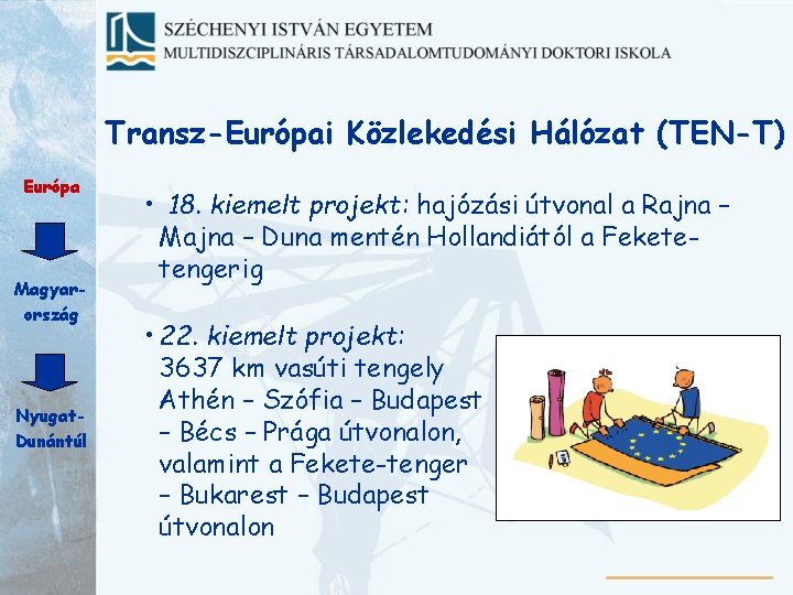 Transz-Európai Közlekedési Hálózat (TEN-T) Európa Magyarország Nyugat. Dunántúl • 18. kiemelt projekt: hajózási útvonal