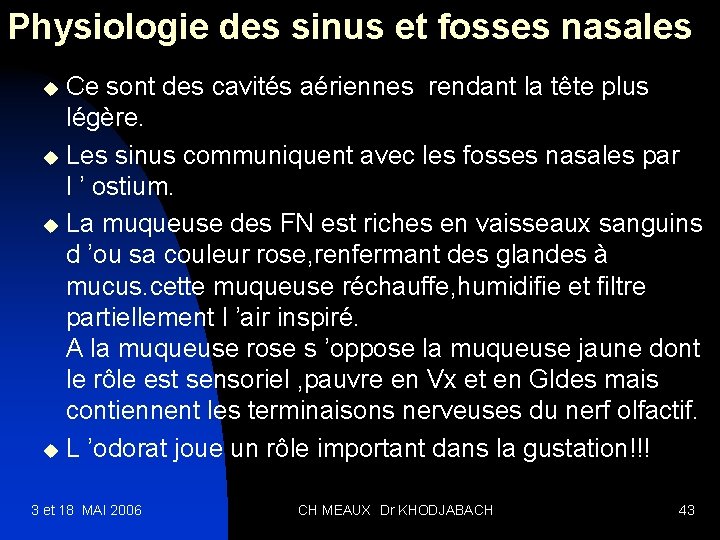 Physiologie des sinus et fosses nasales Ce sont des cavités aériennes rendant la tête