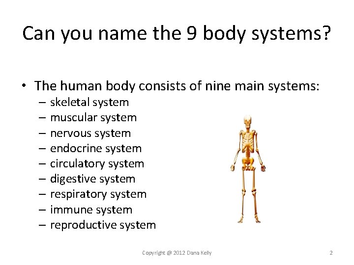 Can you name the 9 body systems? • The human body consists of nine