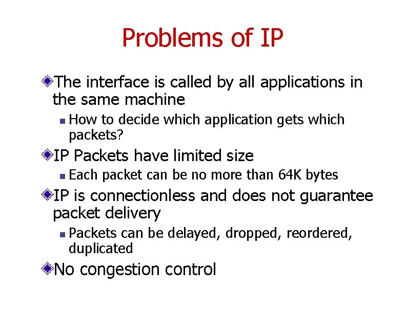 Problems of IP The interface is called by all applications in the same machine