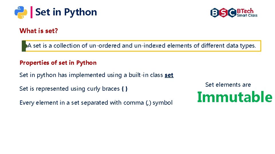 Set in Python What is set? A set is a collection of un-ordered and Set in Python What is set? A set is a collection of un-ordered and