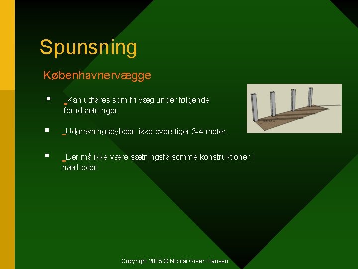 Spunsning Københavnervægge § Kan udføres som fri væg under følgende forudsætninger: § Udgravningsdybden ikke