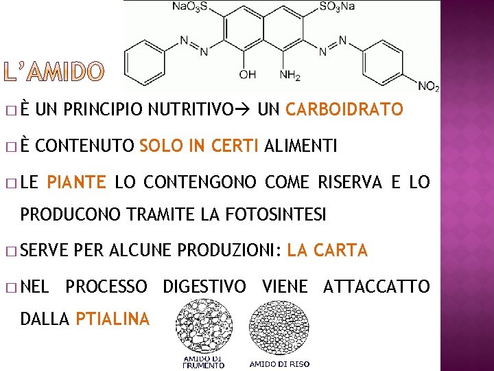 �È UN PRINCIPIO NUTRITIVO UN CARBOIDRATO �È CONTENUTO SOLO IN CERTI ALIMENTI � LE