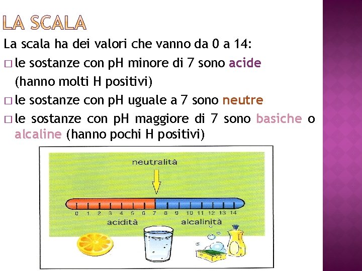 La scala ha dei valori che vanno da 0 a 14: � le sostanze