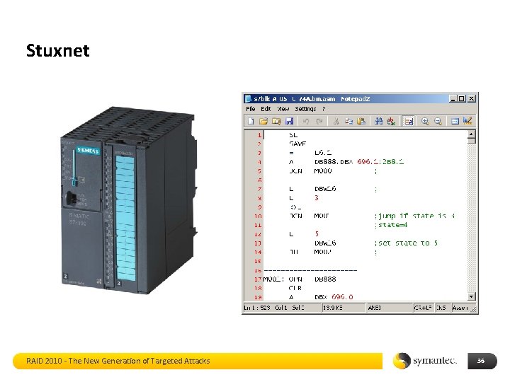 Stuxnet RAID 2010 - The New Generation of Targeted Attacks 36 