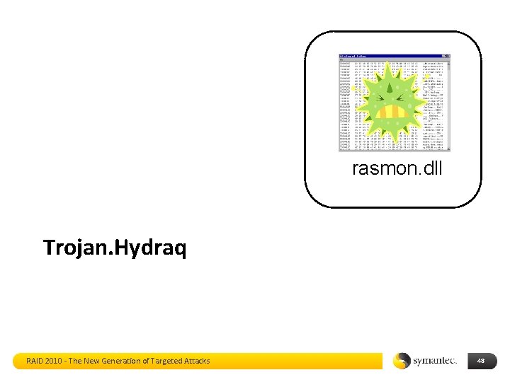 rasmon. dll Trojan. Hydraq RAID 2010 - The New Generation of Targeted Attacks 48