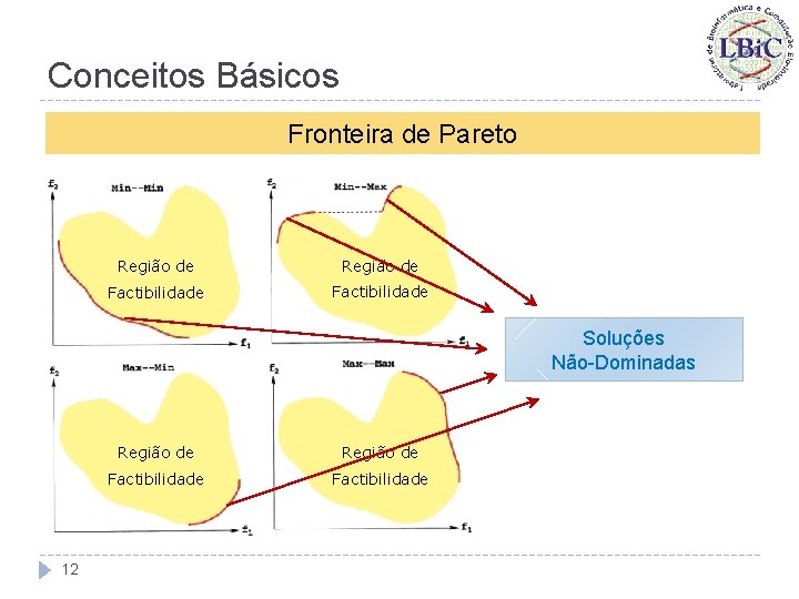 Conceitos Básicos Fronteira de Pareto Região de Factibilidade Soluções Não-Dominadas 12 Região de Factibilidade