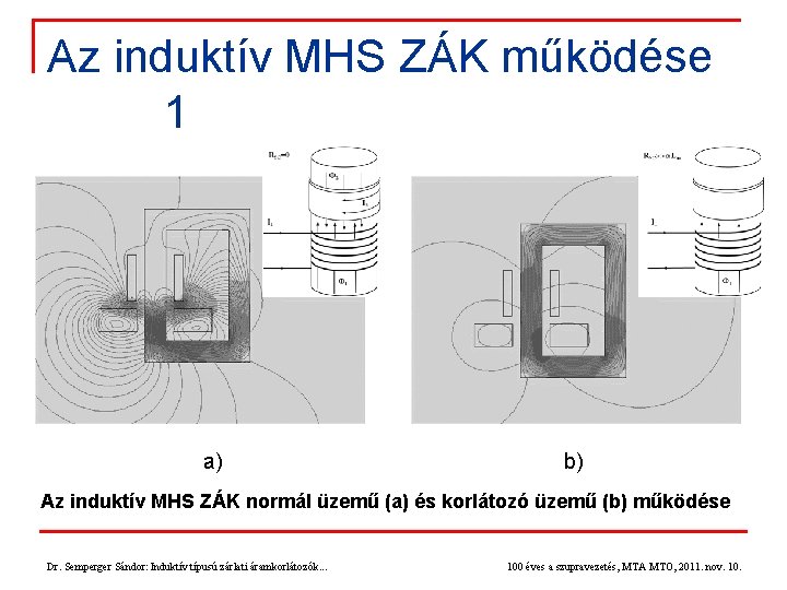 Az induktív MHS ZÁK működése 1 a) b) Az induktív MHS ZÁK normál üzemű