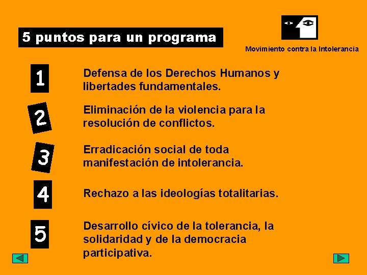 5 puntos para un programa Movimiento contra la Intolerancia 1 Defensa de los Derechos