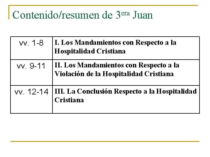 Contenido/resumen de 3 era Juan vv. 1 -8 I. Los Mandamientos con Respecto a