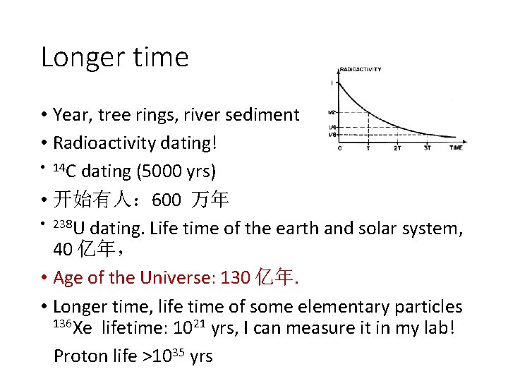 Longer time • Year, tree rings, river sediment • Radioactivity dating! • 14 C Longer time • Year, tree rings, river sediment • Radioactivity dating! • 14 C