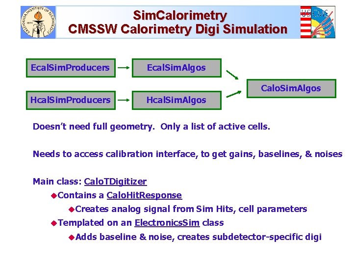 Sim. Calorimetry CMSSW Calorimetry Digi Simulation Ecal. Sim. Producers Ecal. Sim. Algos Calo. Sim.