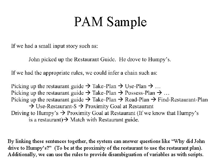 PAM Sample By linking these sentences together, the system can answer questions like “Why