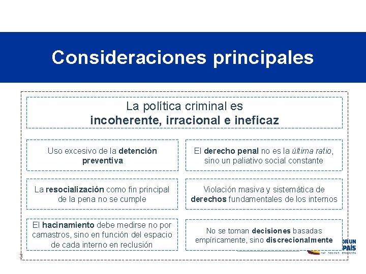 Consideraciones principales La política criminal es incoherente, irracional e ineficaz 3 Uso excesivo de