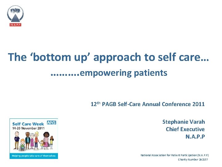 The ‘bottom up’ approach to self care… ………. empowering patients 12 th PAGB Self-Care