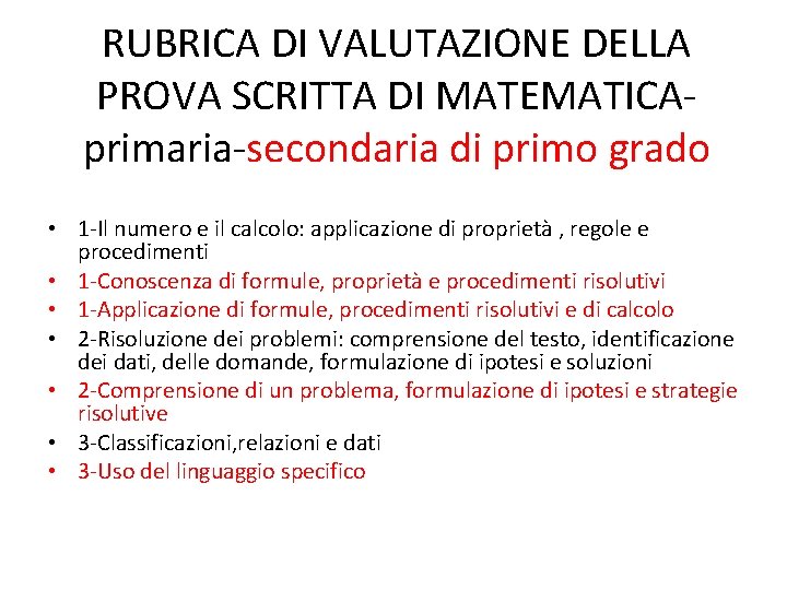 RUBRICA DI VALUTAZIONE DELLA PROVA SCRITTA DI MATEMATICAprimaria-secondaria di primo grado • 1 -Il