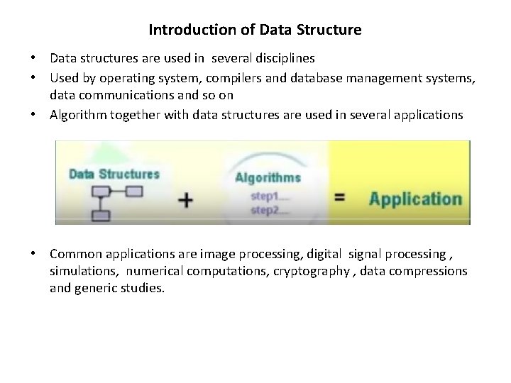 Introduction of Data Structure • • Data structures are used in several disciplines Used