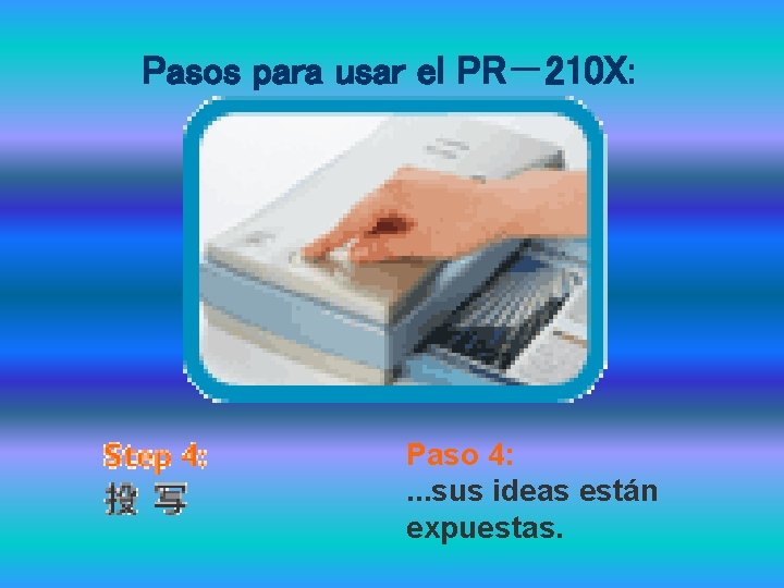 Pasos para usar el PR－210 X: Paso 4: . . . sus ideas están