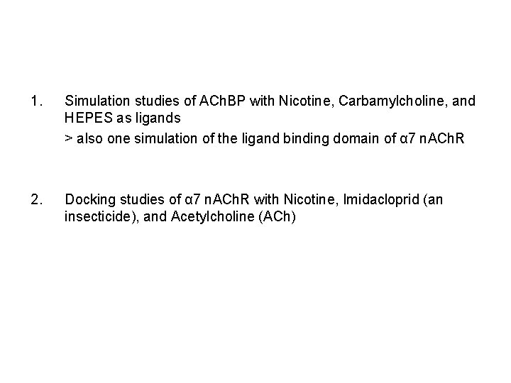 1. Simulation studies of ACh. BP with Nicotine, Carbamylcholine, and HEPES as ligands >